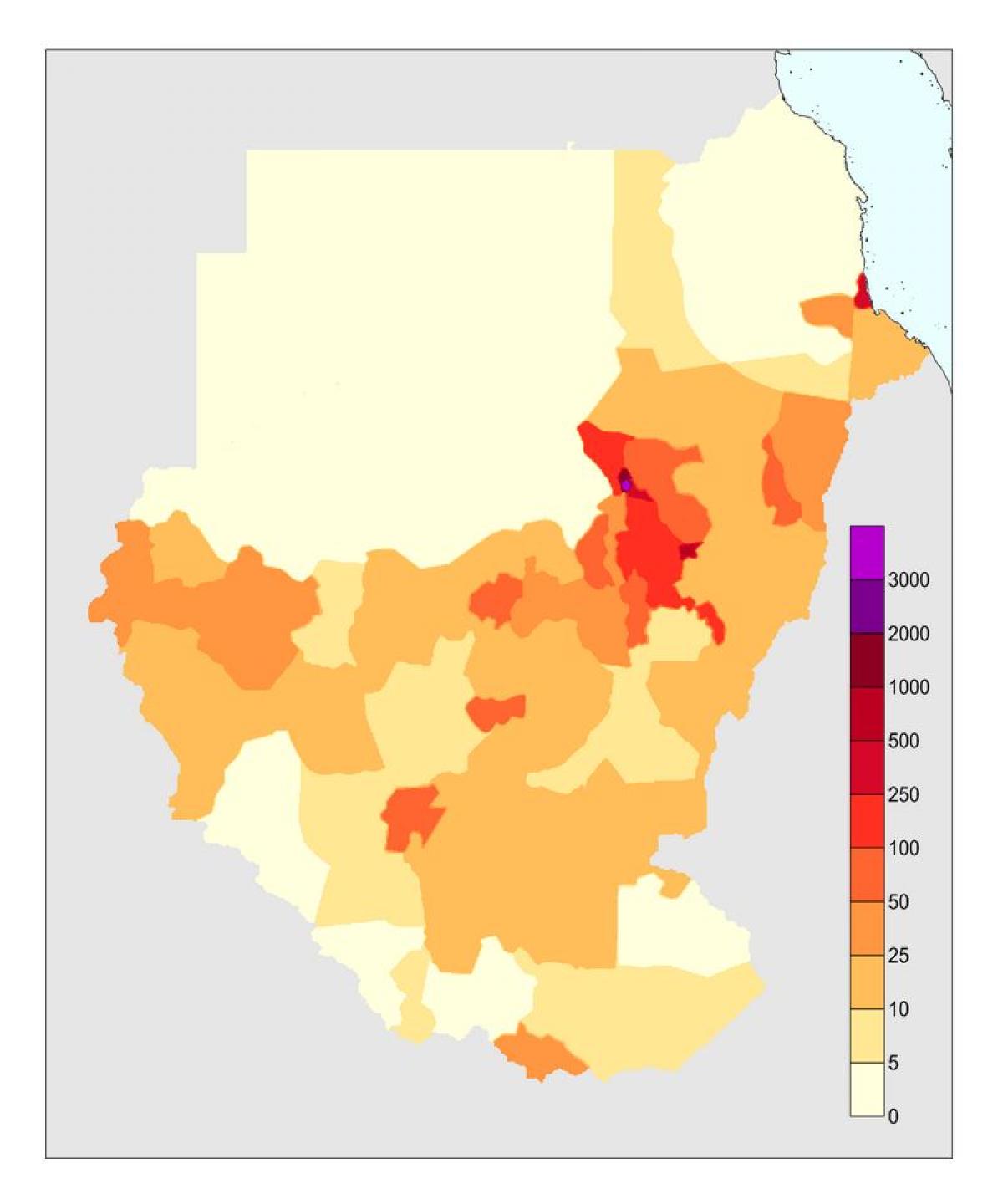 नक्शा सूडान की जनसंख्या