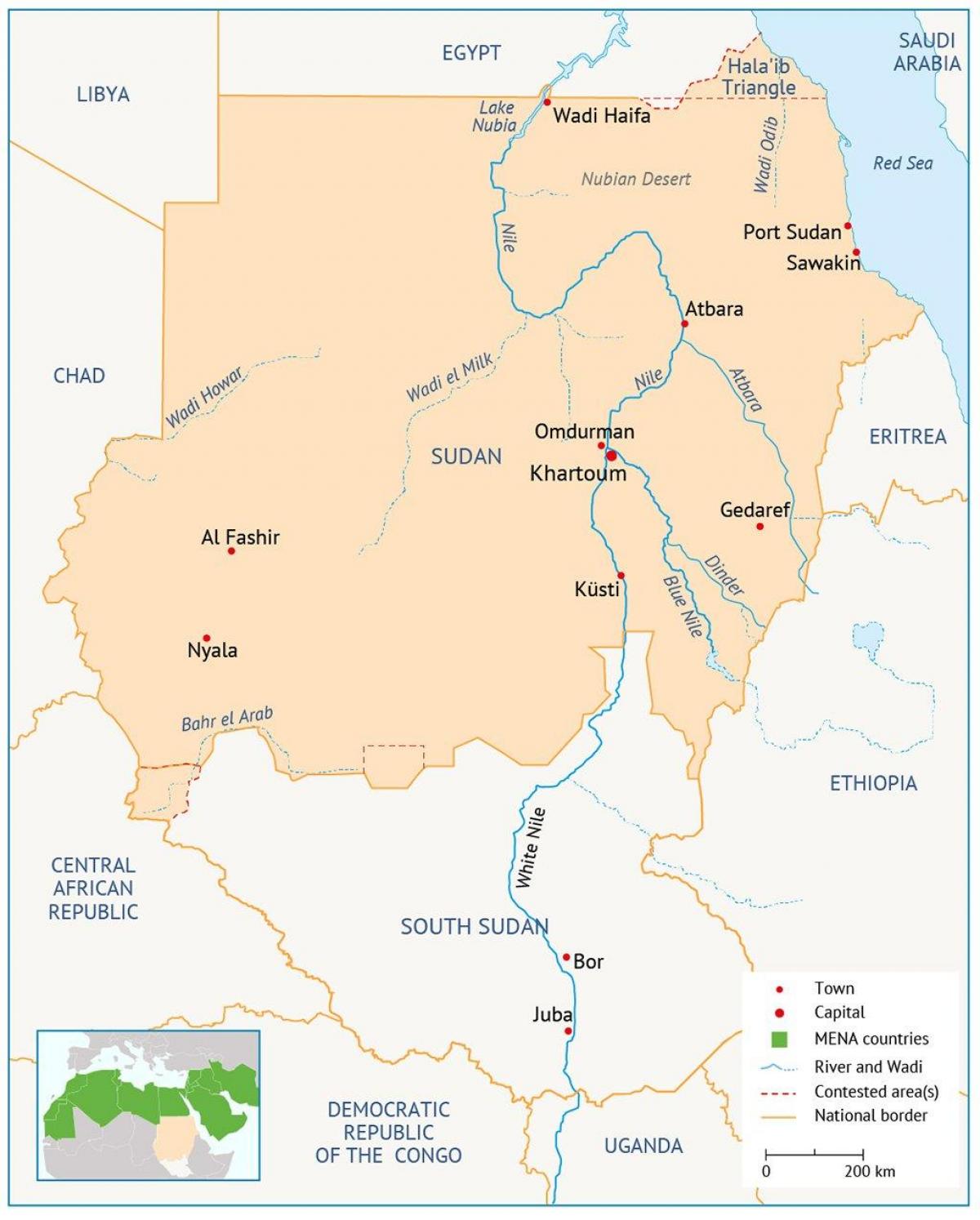 नक्शा सूडान की नदी