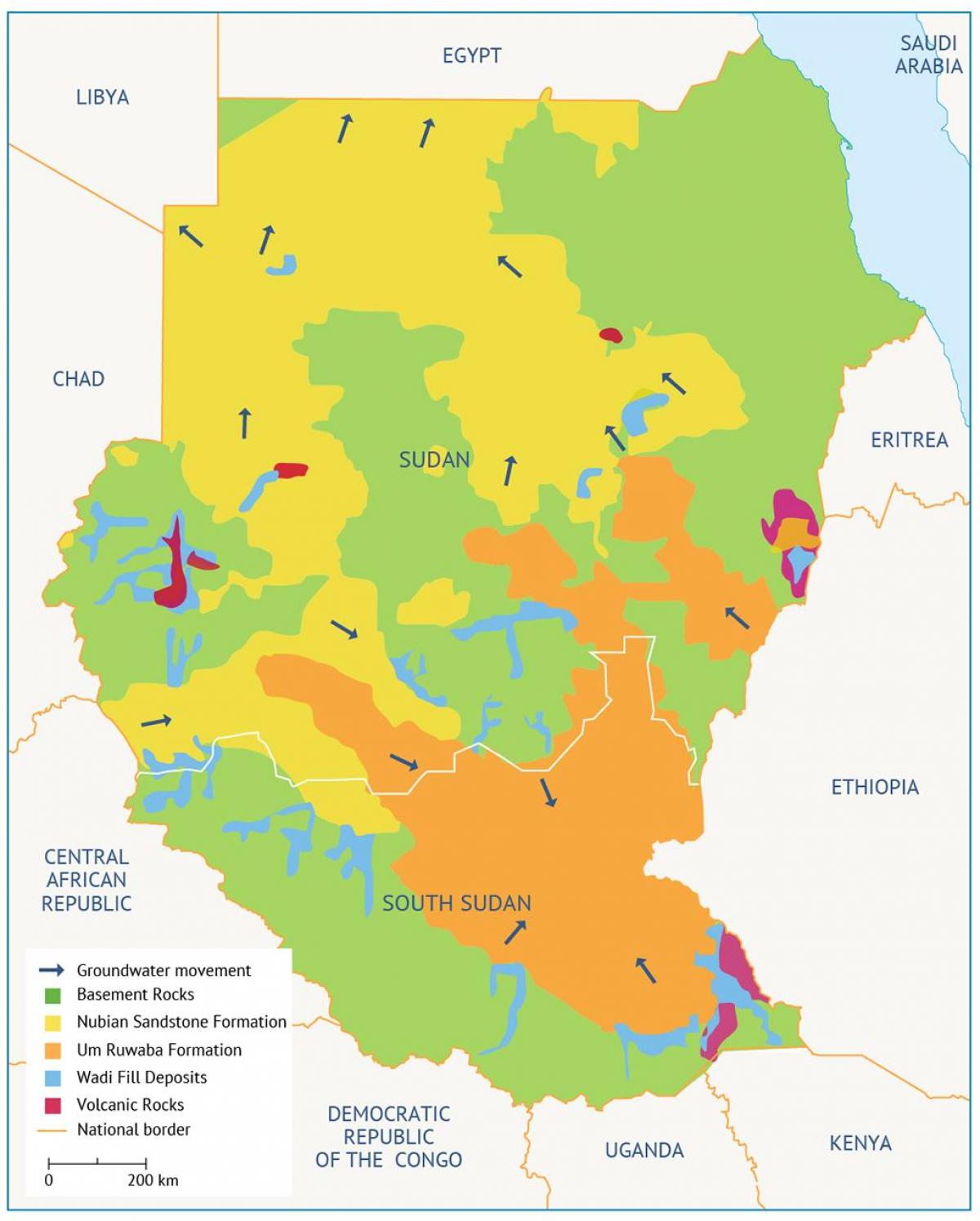 नक्शा सूडान के बेसिन 